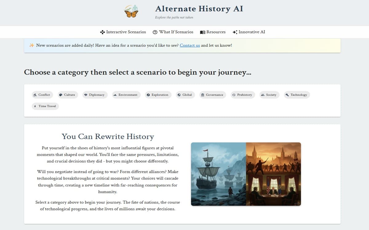 Alternate History AI website screenshot