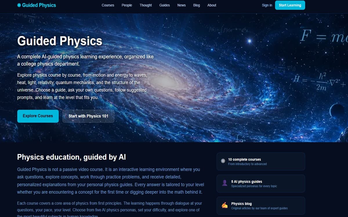 GuidedPhysics website screenshot