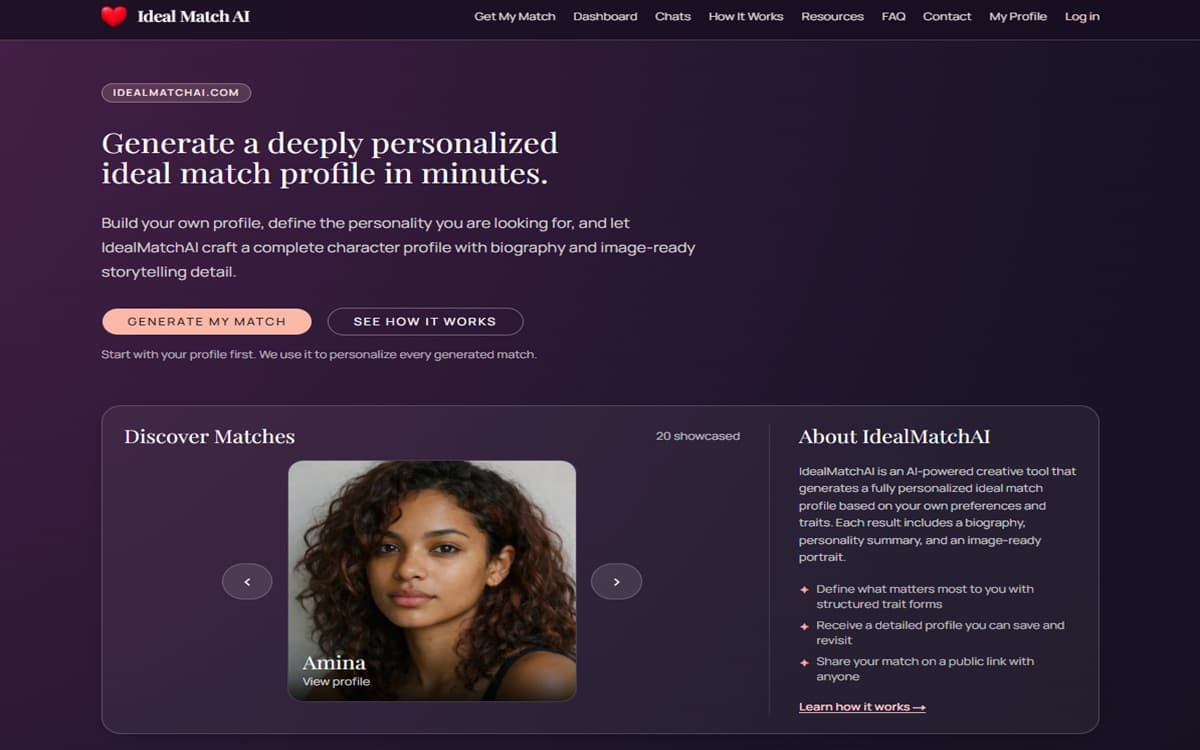 Ideal Match AI website screenshot